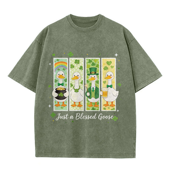 Christianartworkshop Just a Blessed Goose St. Patrick’s Day Unisex Washed T-Shirt - Armeegrün - 5XL - image 10