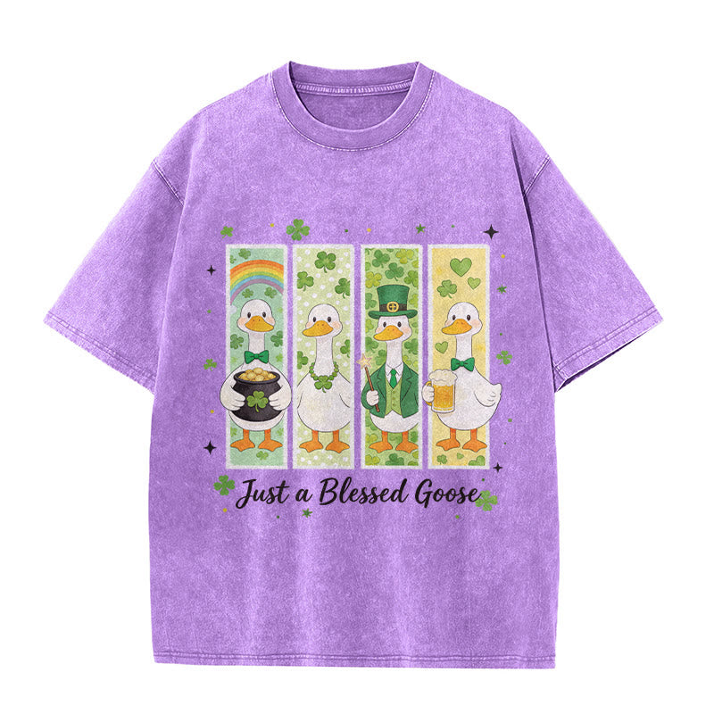 Christianartworkshop Just a Blessed Goose St. Patrick’s Day Unisex Washed T-Shirt - Lila - 5XL - image 0