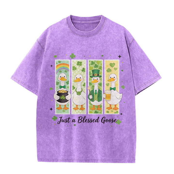 Christianartworkshop Just a Blessed Goose St. Patrick’s Day Unisex Washed T-Shirt - Lila - 5XL - image 0