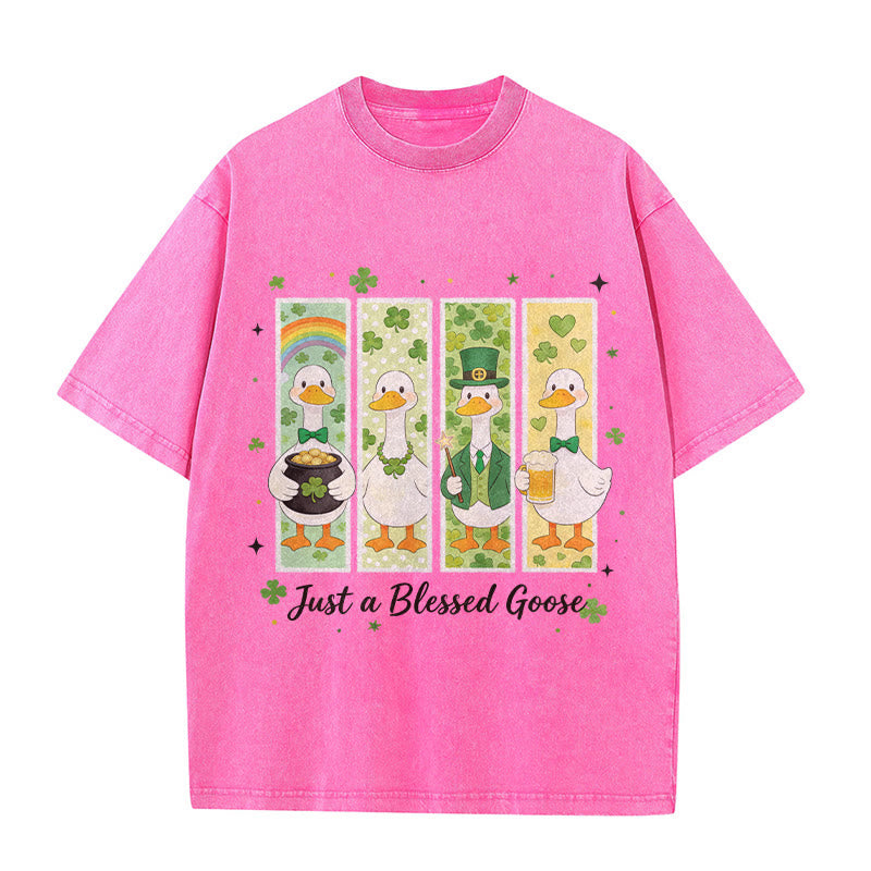 Christianartworkshop Just a Blessed Goose St. Patrick’s Day Unisex Washed T-Shirt - Rosa - 5XL - image 9
