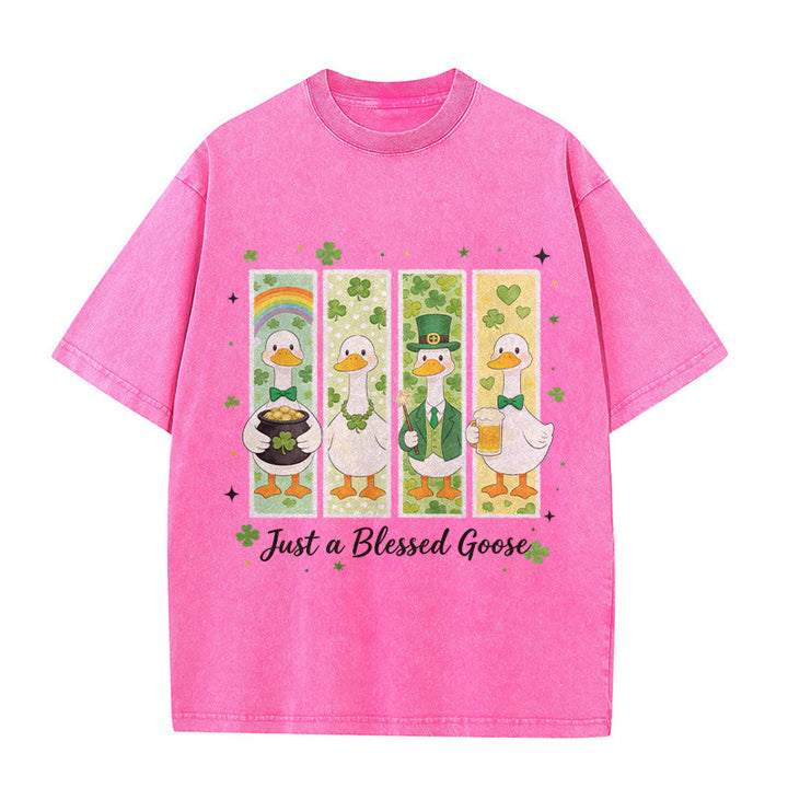 Christianartworkshop Just a Blessed Goose St. Patrick’s Day Unisex Washed T-Shirt - Rosa - 5XL - image 9