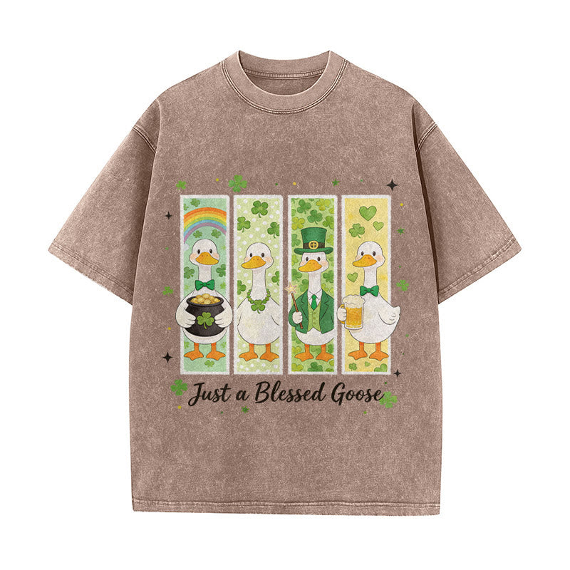 Christianartworkshop Just a Blessed Goose St. Patrick’s Day Unisex Washed T-Shirt - Braun - 5XL - image 8