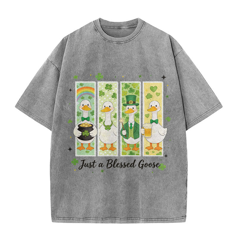 Christianartworkshop Just a Blessed Goose St. Patrick’s Day Unisex Washed T-Shirt - Grau - 5XL - image 4