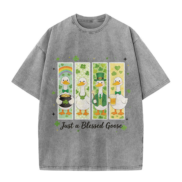 Christianartworkshop Just a Blessed Goose St. Patrick’s Day Unisex Washed T-Shirt - Grau - 5XL - image 4
