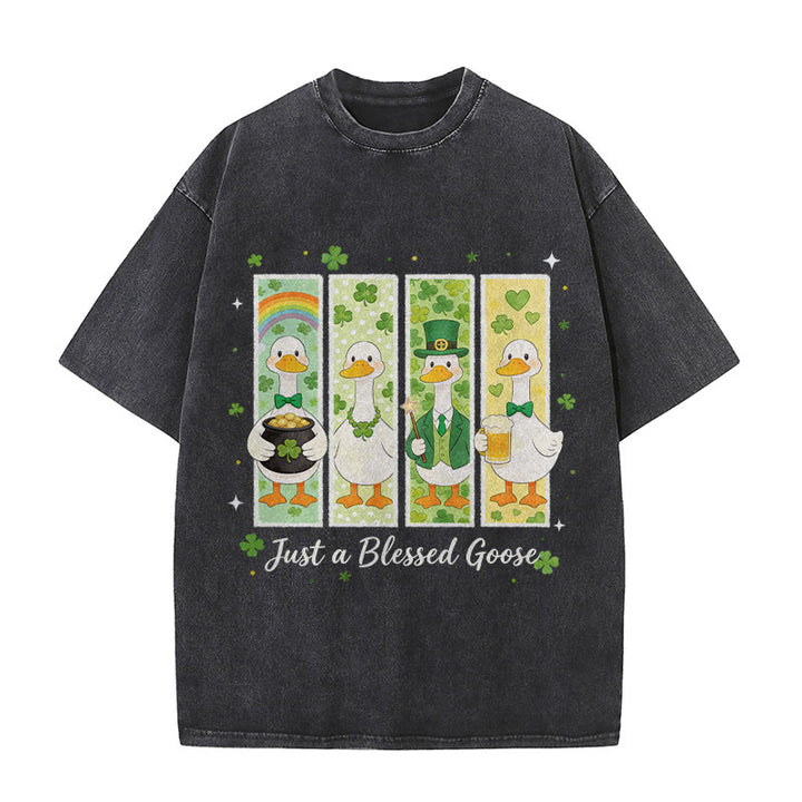 Christianartworkshop Just a Blessed Goose St. Patrick’s Day Unisex Washed T-Shirt - Schwarz - 5XL - image 5