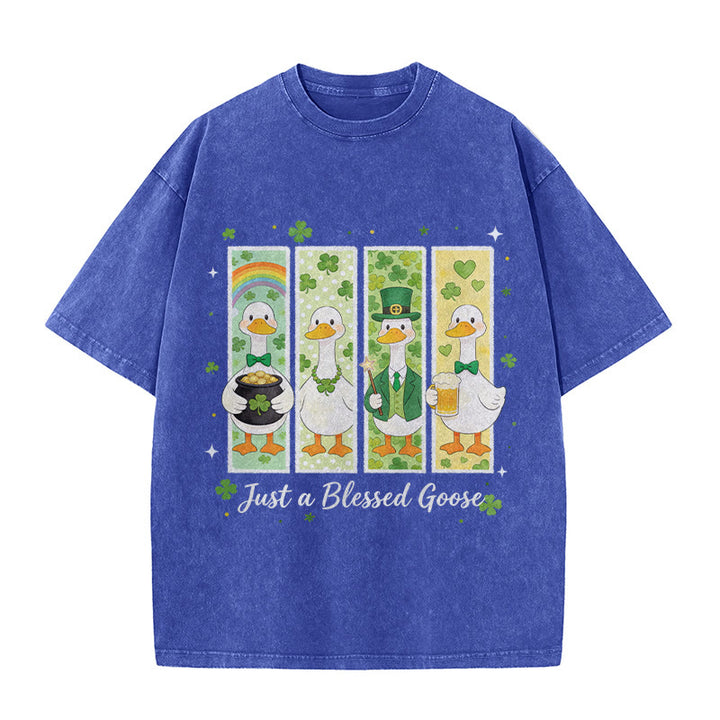 Christianartworkshop Just a Blessed Goose St. Patrick’s Day Unisex Washed T-Shirt - Blau - 5XL - image 3