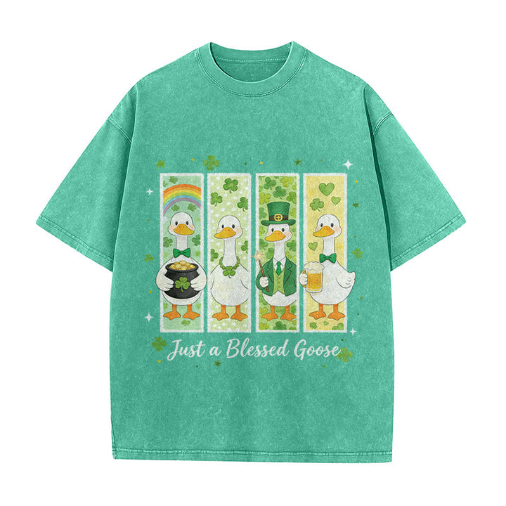 Christianartworkshop Just a Blessed Goose St. Patrick’s Day Unisex Washed T-Shirt - Grün - 5XL - image 6