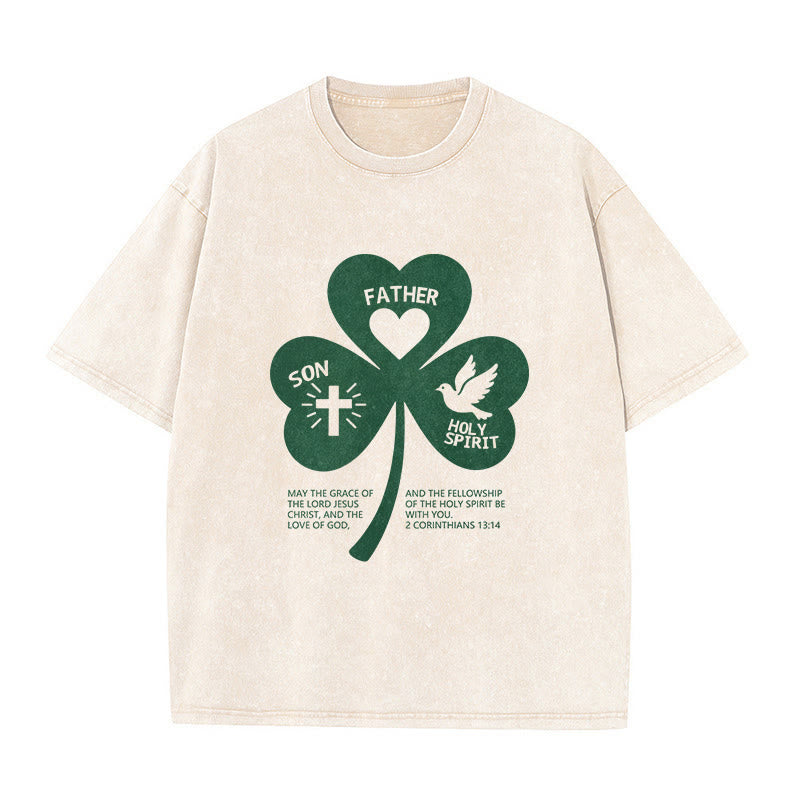 Christianartworkshop Dreifaltigkeits-Kleeblatt 2 Korinther 13:14 Unisex-T-Shirt (vorgewaschen) - Beige - 5XL - image 8