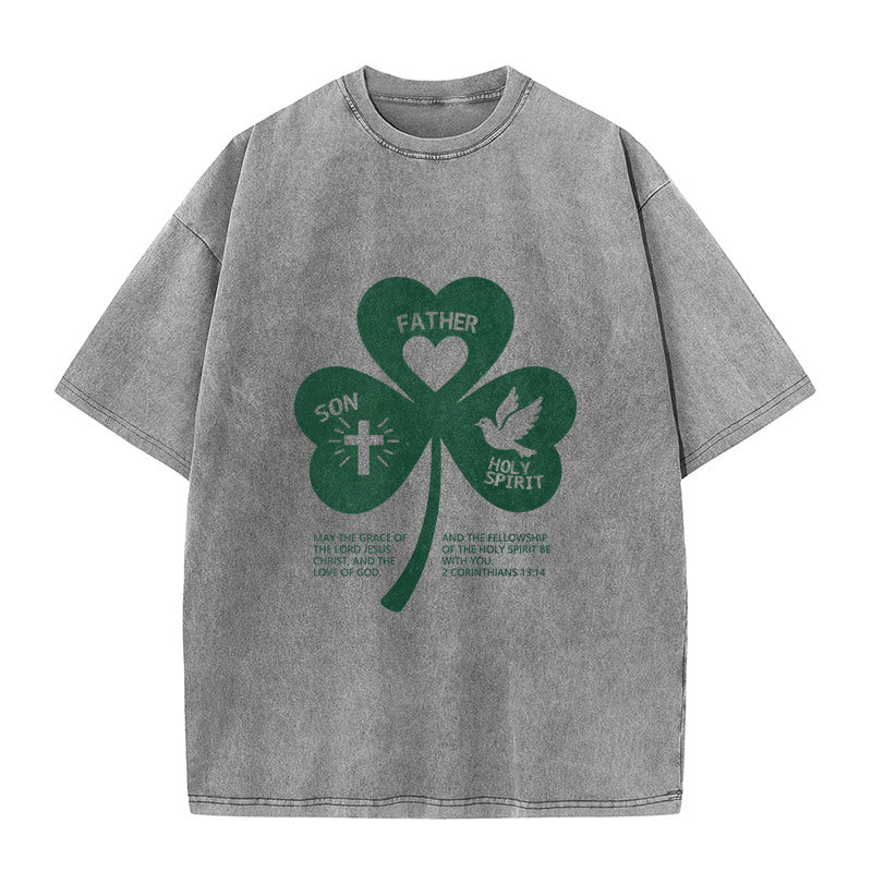 Christianartworkshop Dreifaltigkeits-Kleeblatt 2 Korinther 13:14 Unisex-T-Shirt (vorgewaschen) - Grau - 5XL - image 5