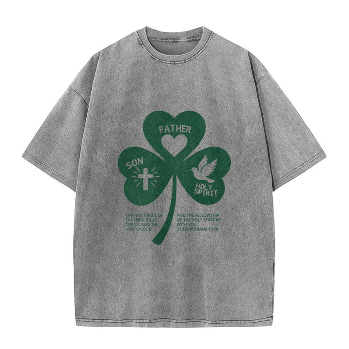 Christianartworkshop Dreifaltigkeits-Kleeblatt 2 Korinther 13:14 Unisex-T-Shirt (vorgewaschen) - Grau - 5XL - image 5
