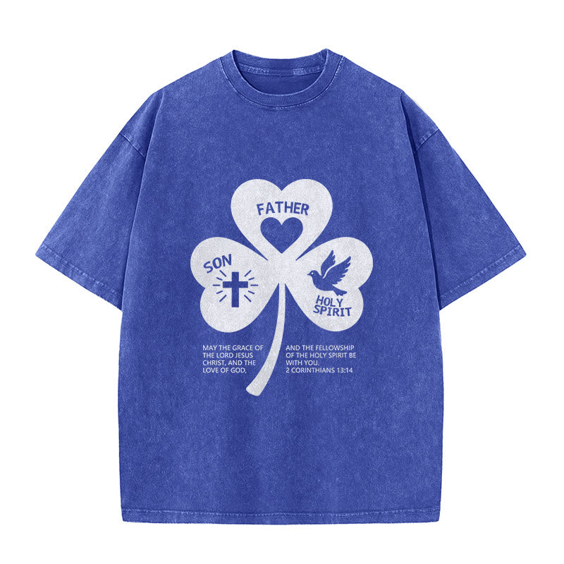 Christianartworkshop Dreifaltigkeits-Kleeblatt 2 Korinther 13:14 Unisex-T-Shirt (vorgewaschen) - Blau - 5XL - image 4