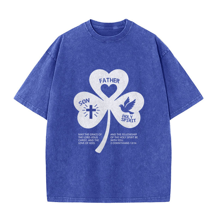 Christianartworkshop Dreifaltigkeits-Kleeblatt 2 Korinther 13:14 Unisex-T-Shirt (vorgewaschen) - Blau - 5XL - image 4