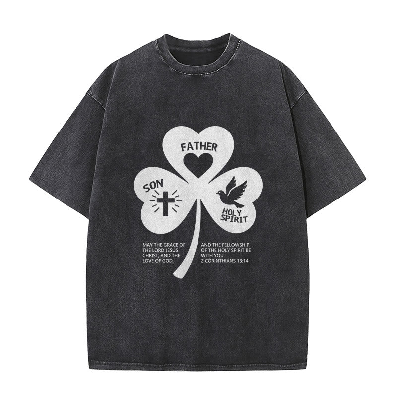 Christianartworkshop Dreifaltigkeits-Kleeblatt 2 Korinther 13:14 Unisex-T-Shirt (vorgewaschen) - Schwarz - 5XL - image 6