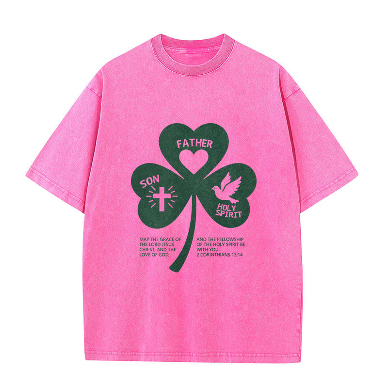 Christianartworkshop Dreifaltigkeits-Kleeblatt 2 Korinther 13:14 Unisex-T-Shirt (vorgewaschen) - Rosa - 5XL - image 0