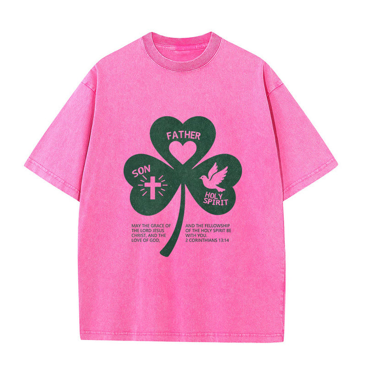 Christianartworkshop Dreifaltigkeits-Kleeblatt 2 Korinther 13:14 Unisex-T-Shirt (vorgewaschen) - Rosa - 5XL - image 0