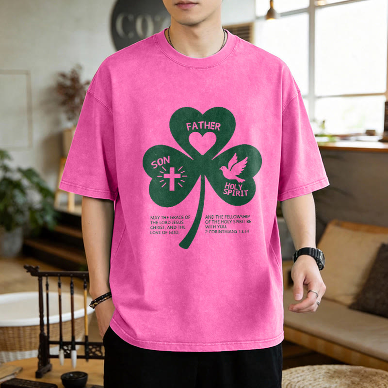 Christianartworkshop Dreifaltigkeits-Kleeblatt 2 Korinther 13:14 Unisex-T-Shirt (vorgewaschen) - image 1