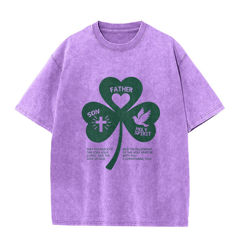 Christianartworkshop Dreifaltigkeits-Kleeblatt 2 Korinther 13:14 Unisex-T-Shirt (vorgewaschen) - Lila - 5XL - image 3