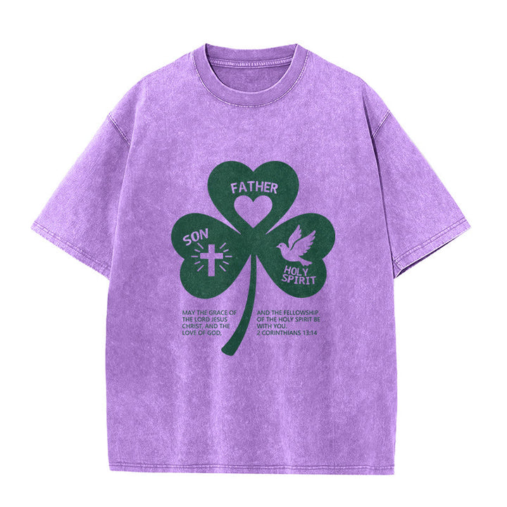 Christianartworkshop Dreifaltigkeits-Kleeblatt 2 Korinther 13:14 Unisex-T-Shirt (vorgewaschen) - Lila - 5XL - image 3