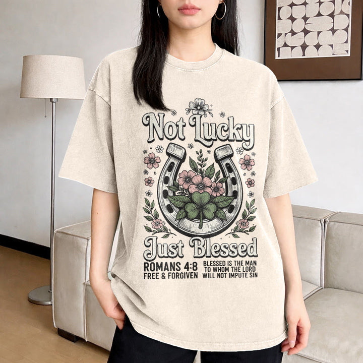 Christianartworkshop „Nicht glücklich, nur gesegnet“ Römer 4,8 Unisex-T-Shirt (vorgewaschen) - image 2