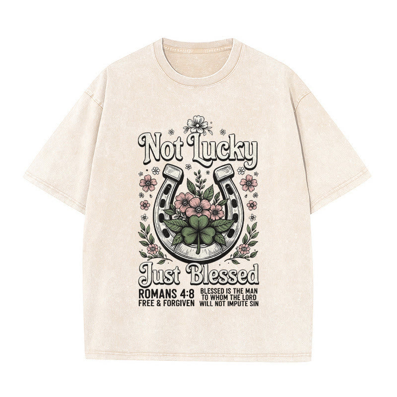 Christianartworkshop „Nicht glücklich, nur gesegnet“ Römer 4,8 Unisex-T-Shirt (vorgewaschen) - Beige - 5XL - image 0