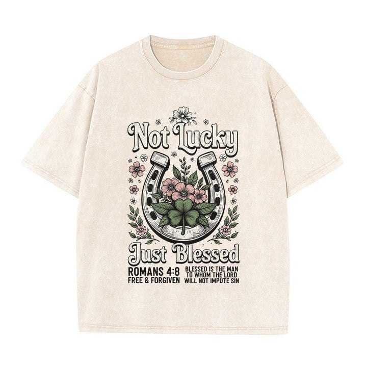 Christianartworkshop „Nicht glücklich, nur gesegnet“ Römer 4,8 Unisex-T-Shirt (vorgewaschen) - Beige - 5XL - image 0