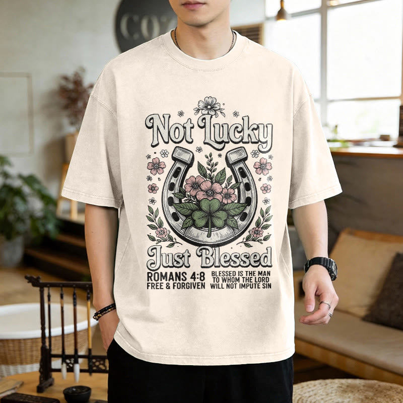 Christianartworkshop „Nicht glücklich, nur gesegnet“ Römer 4,8 Unisex-T-Shirt (vorgewaschen) - image 1