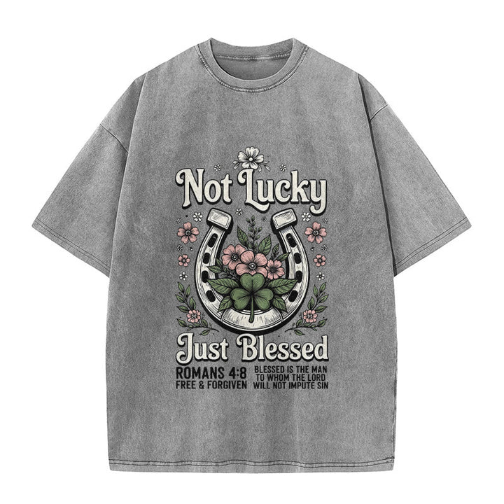 Christianartworkshop „Nicht glücklich, nur gesegnet“ Römer 4,8 Unisex-T-Shirt (vorgewaschen) - Grau - 5XL - image 6