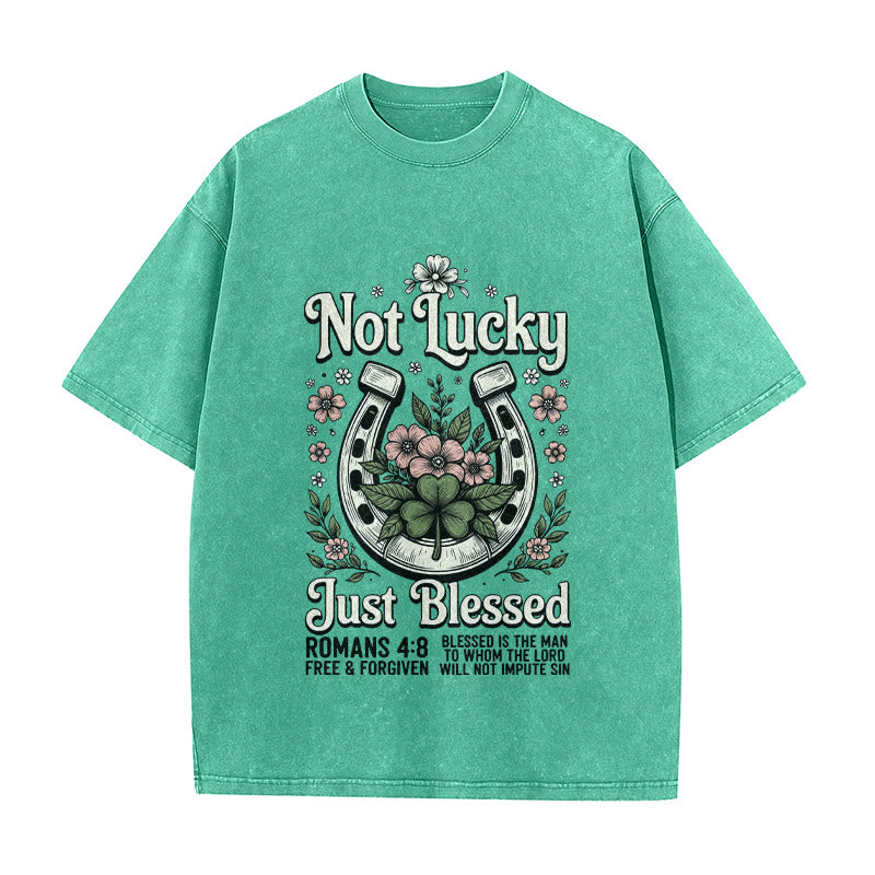 Christianartworkshop „Nicht glücklich, nur gesegnet“ Römer 4,8 Unisex-T-Shirt (vorgewaschen) - Grün - 5XL - image 8