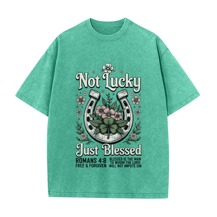 Christianartworkshop „Nicht glücklich, nur gesegnet“ Römer 4,8 Unisex-T-Shirt (vorgewaschen) - Grün - 5XL - image 8