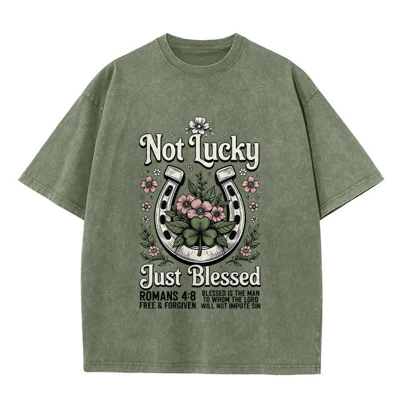 Christianartworkshop „Nicht glücklich, nur gesegnet“ Römer 4,8 Unisex-T-Shirt (vorgewaschen) - Armeegrün - 5XL - image 10
