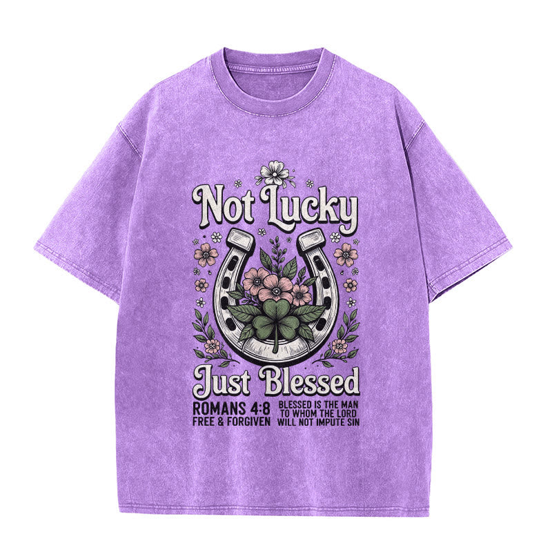 Christianartworkshop „Nicht glücklich, nur gesegnet“ Römer 4,8 Unisex-T-Shirt (vorgewaschen) - Lila - 5XL - image 4