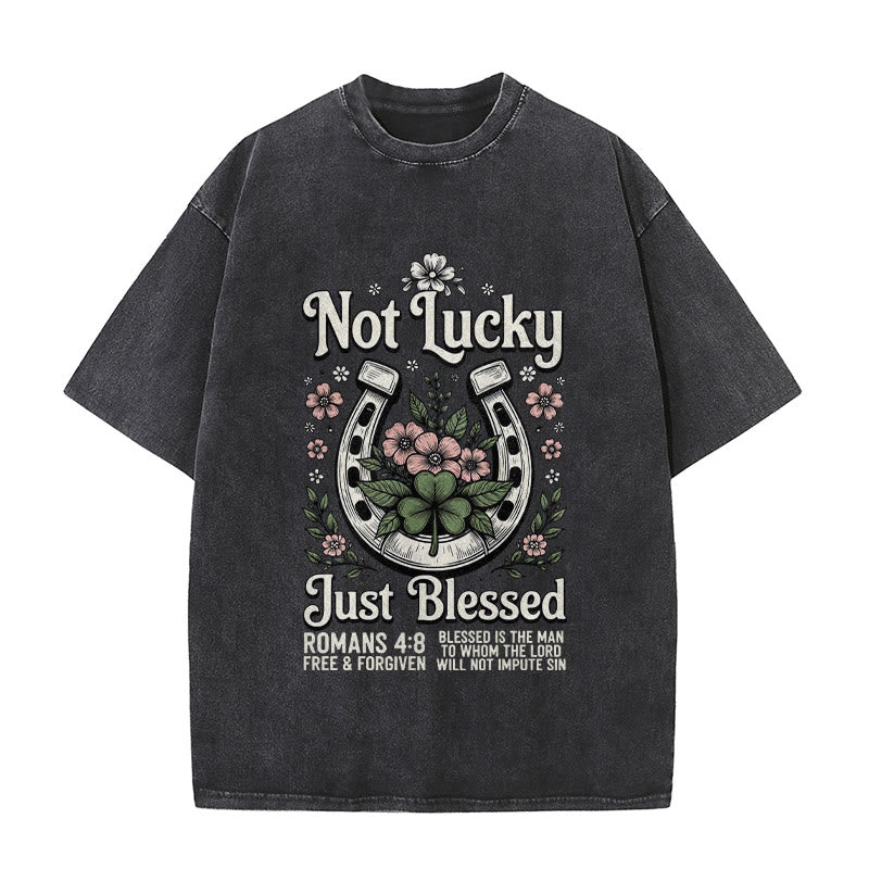 Christianartworkshop „Nicht glücklich, nur gesegnet“ Römer 4,8 Unisex-T-Shirt (vorgewaschen) - Schwarz - 5XL - image 7