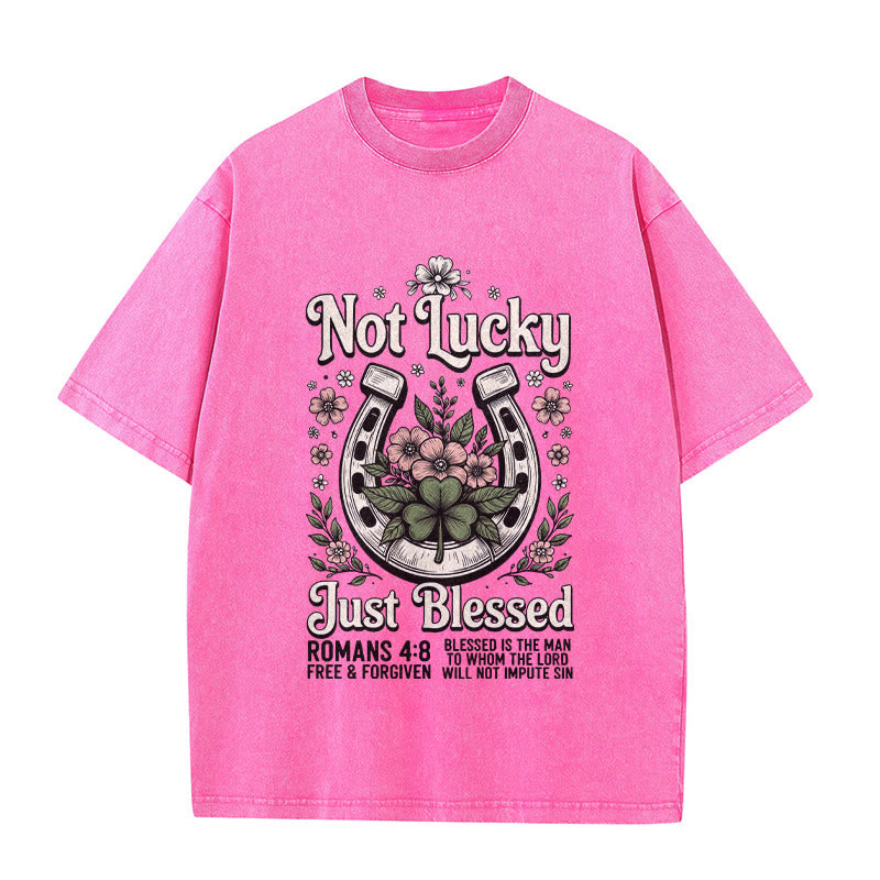 Christianartworkshop „Nicht glücklich, nur gesegnet“ Römer 4,8 Unisex-T-Shirt (vorgewaschen) - Rosa - 5XL - image 3