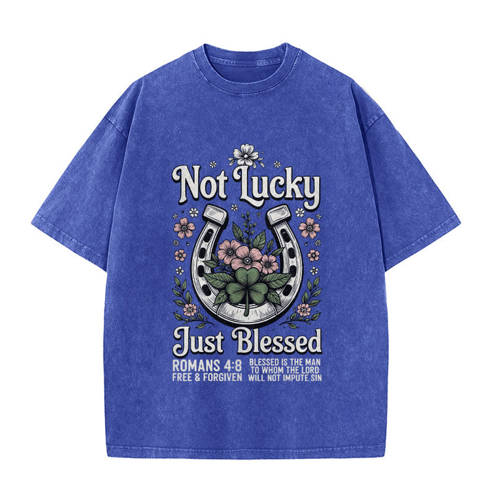 Christianartworkshop „Nicht glücklich, nur gesegnet“ Römer 4,8 Unisex-T-Shirt (vorgewaschen) - Blau - 5XL - image 5