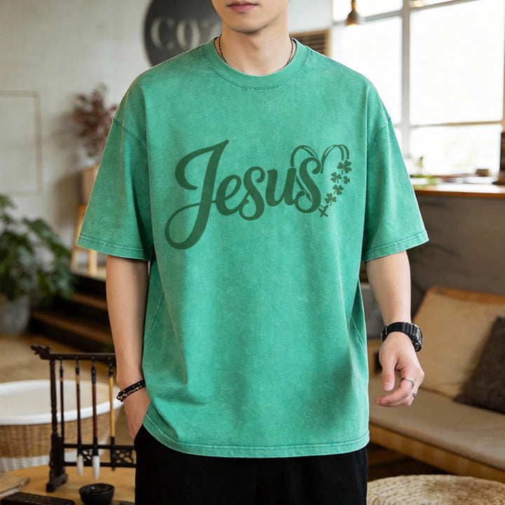 Christianartworkshop „Es ist niemals Glück, es ist immer Gott“ – Jesus Unisex-T-Shirt (vorgewaschen) - image 3
