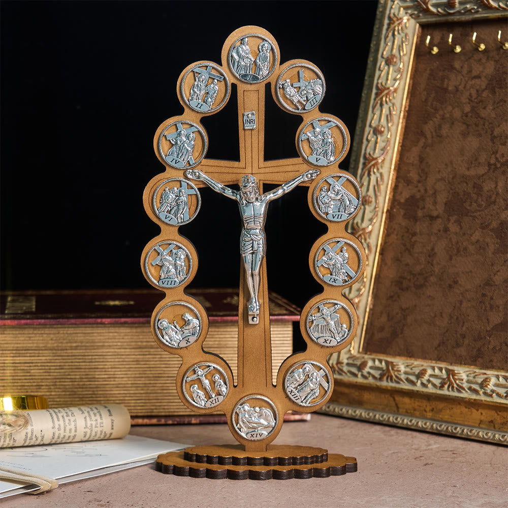 Christianartworkshop 14 Stationen des Kreuzwegs – Tischdekoration aus Holz: Verkörpere seinen heiligen Weg - Groß - image 1