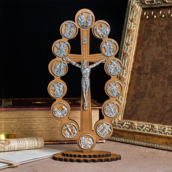 Christianartworkshop 14 Stationen des Kreuzwegs – Tischdekoration aus Holz: Verkörpere seinen heiligen Weg - Groß - image 1