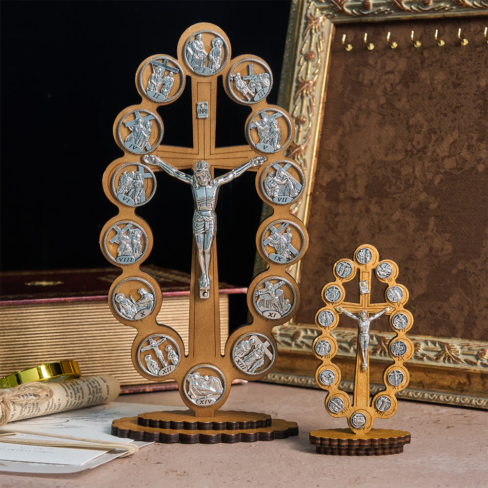 Christianartworkshop 14 Stationen des Kreuzwegs – Tischdekoration aus Holz: Verkörpere seinen heiligen Weg - image 0