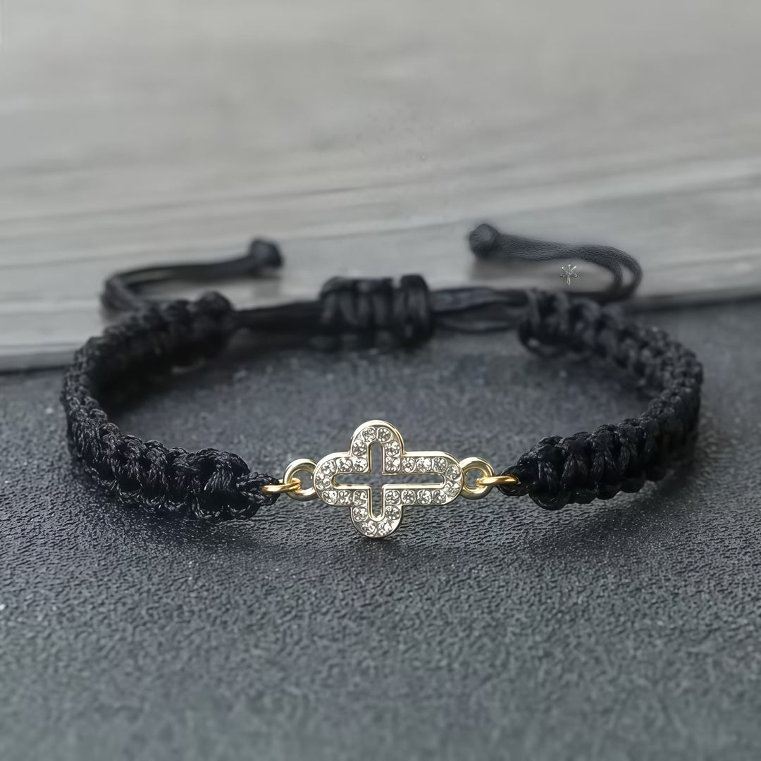 Christianartworkshop Gewebtes Kordelkreuz mit schimmerndem Kreuzarmband: Verankern Sie Ihren Glauben in seiner beständigen Gegenwart - Schwarz - image 4