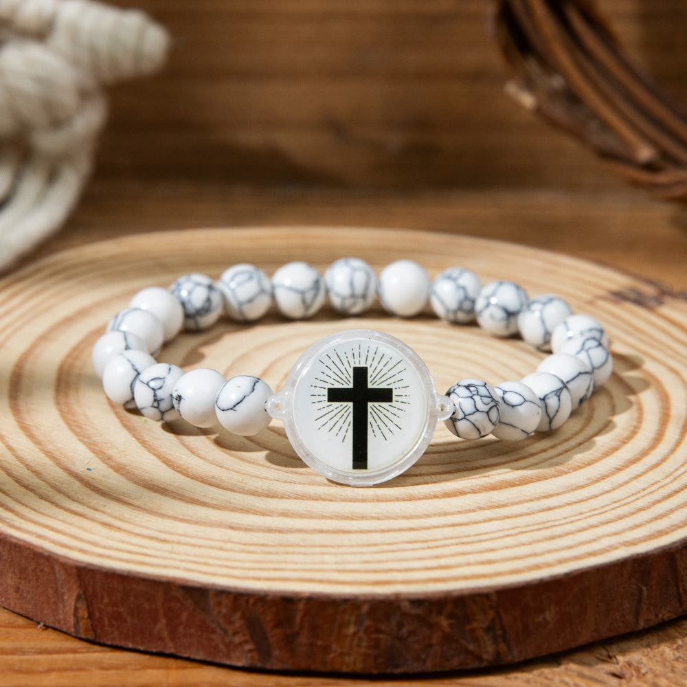 Christianartworkshop NFC-fähiges Armband aus Naturstein mit Bibelvers: Tippen Sie, um täglich Jesu Wort zu empfangen - Weiß & Kreuz A - image 1
