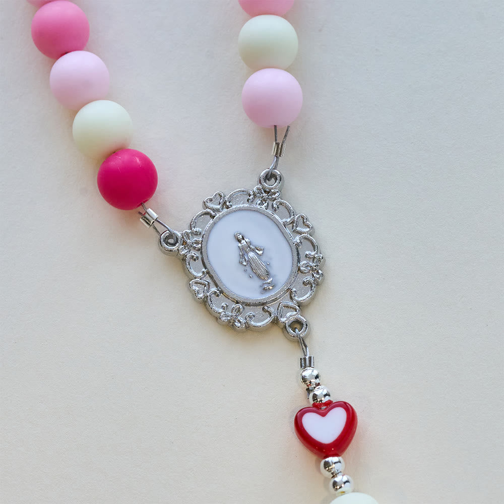 Christianartworkshop Rosa Rosenkranz mit Kreuz der Muttergottes und Herzverzierungen: Verkörperung heiliger Liebe und sanfter Andacht - image 7