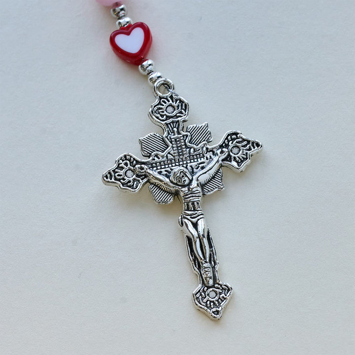 Christianartworkshop Rosa Rosenkranz mit Kreuz der Muttergottes und Herzverzierungen: Verkörperung heiliger Liebe und sanfter Andacht - image 8