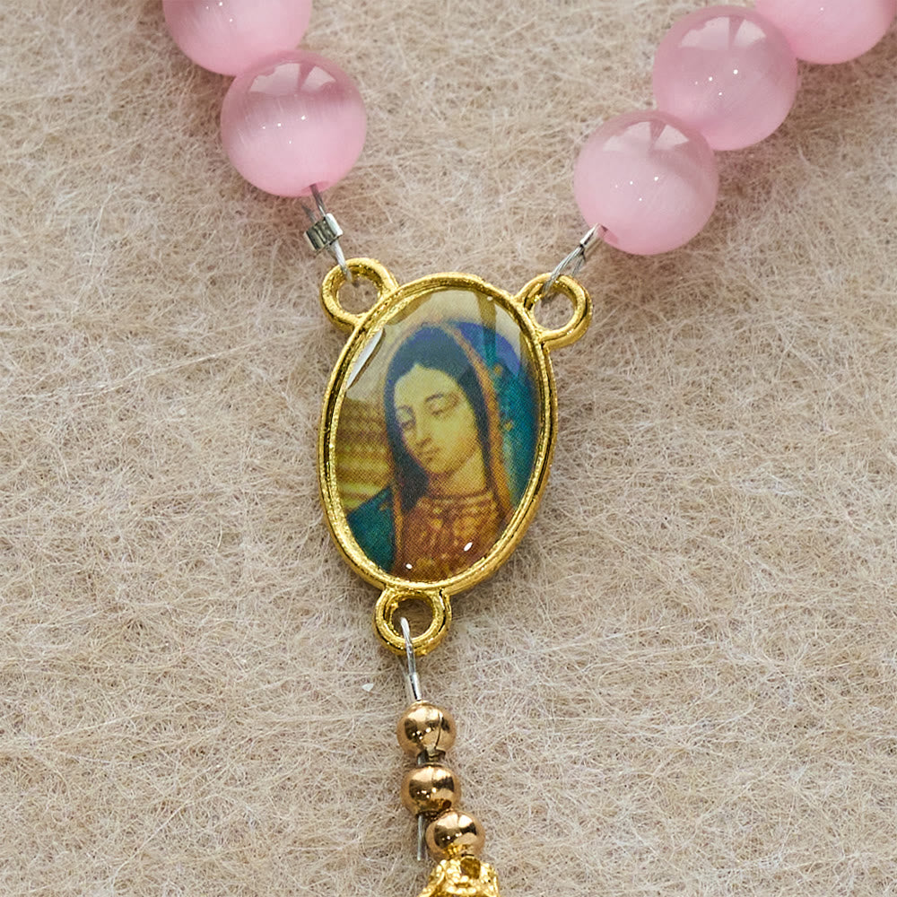 Christianartworkshop Rosenkranz „Unsere Liebe Frau“ aus rosa Katzenaugen- und Acrylperlen: Verkörperung heiliger Liebe und sanfter Andacht - image 8