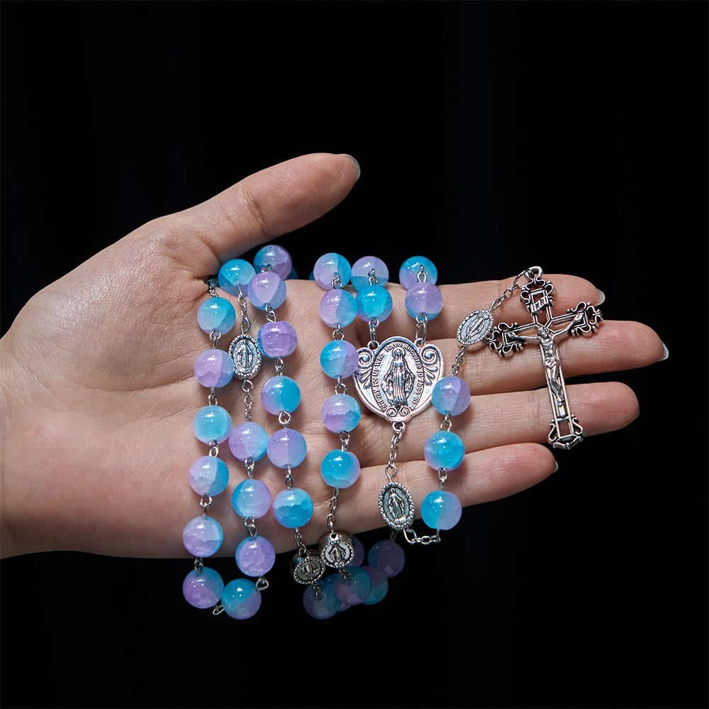 Christianartworkshop Rosenkranz Unserer Lieben Frau aus blau-violetten Glasperlen: Verkörperung heiliger Liebe und stiller Andacht - image 1