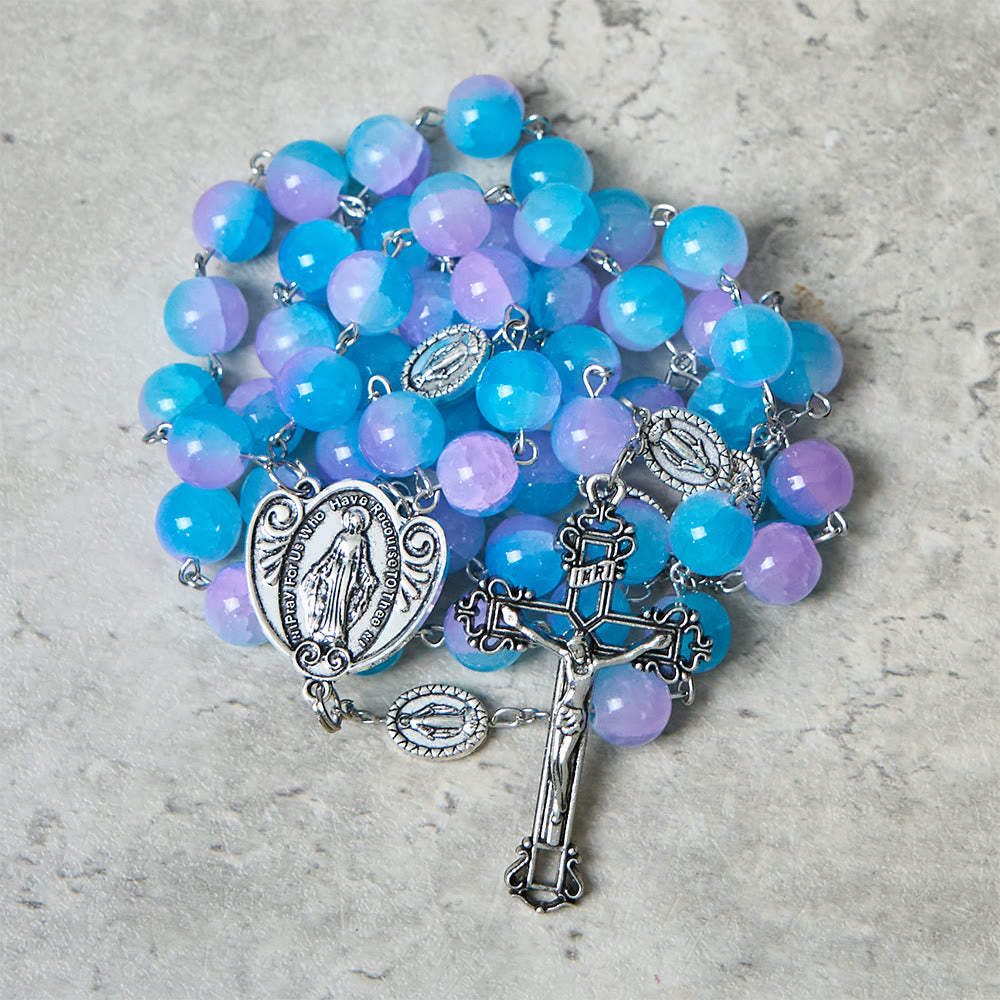 Christianartworkshop Rosenkranz Unserer Lieben Frau aus blau-violetten Glasperlen: Verkörperung heiliger Liebe und stiller Andacht - image 3