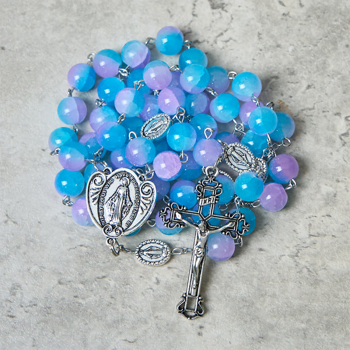 Christianartworkshop Rosenkranz Unserer Lieben Frau aus blau-violetten Glasperlen: Verkörperung heiliger Liebe und stiller Andacht - image 3