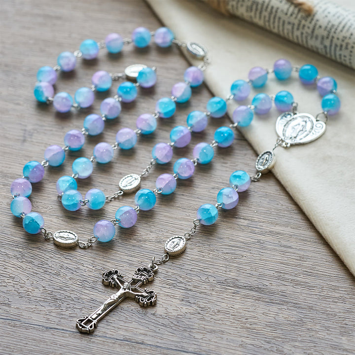 Christianartworkshop Rosenkranz Unserer Lieben Frau aus blau-violetten Glasperlen: Verkörperung heiliger Liebe und stiller Andacht - image 2