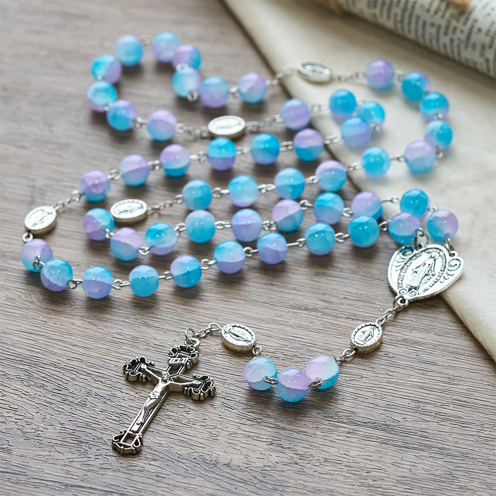 Christianartworkshop Rosenkranz Unserer Lieben Frau aus blau-violetten Glasperlen: Verkörperung heiliger Liebe und stiller Andacht - image 4