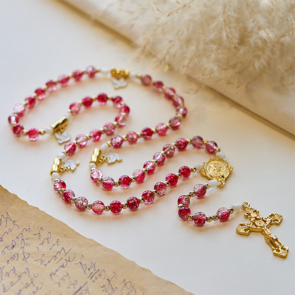 Christianartworkshop Rosenkranz mit roter Glasperle, Heiliger Geist, Taube, Unsere Liebe Frau: Verkörperung heiliger Liebe und lebendiger Hingabe - image 2