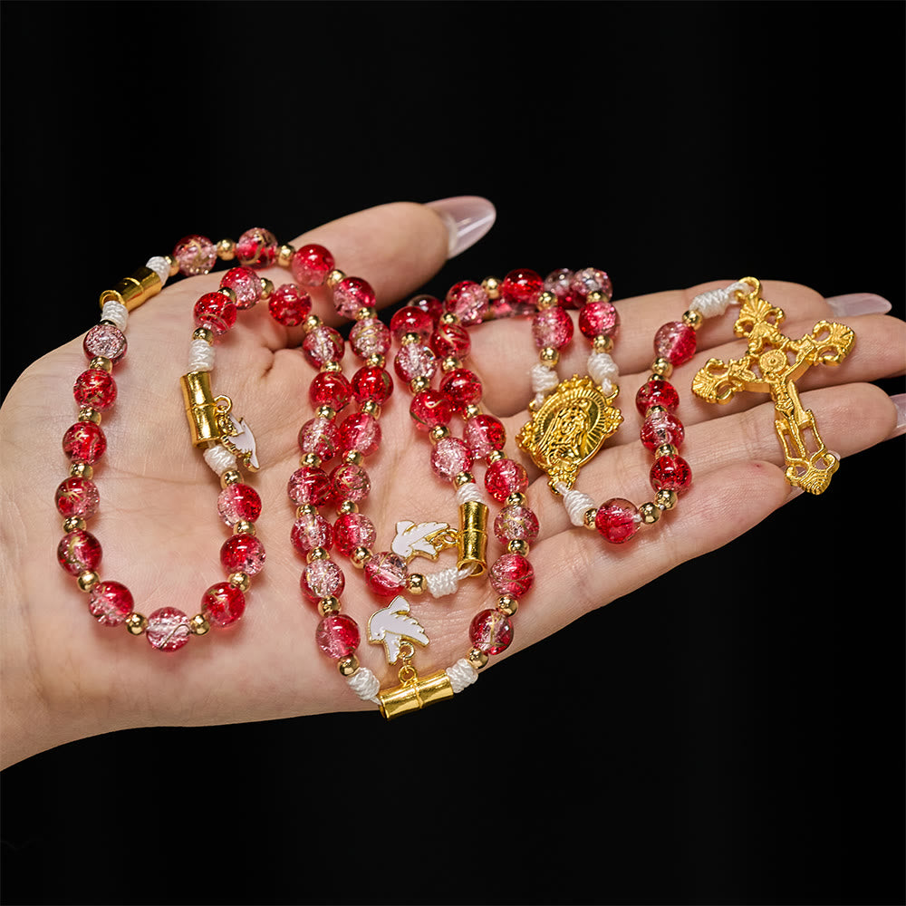 Christianartworkshop Rosenkranz mit roter Glasperle, Heiliger Geist, Taube, Unsere Liebe Frau: Verkörperung heiliger Liebe und lebendiger Hingabe - image 1